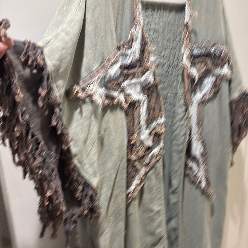 Bohemian Fringe Kimono in Green and Brown